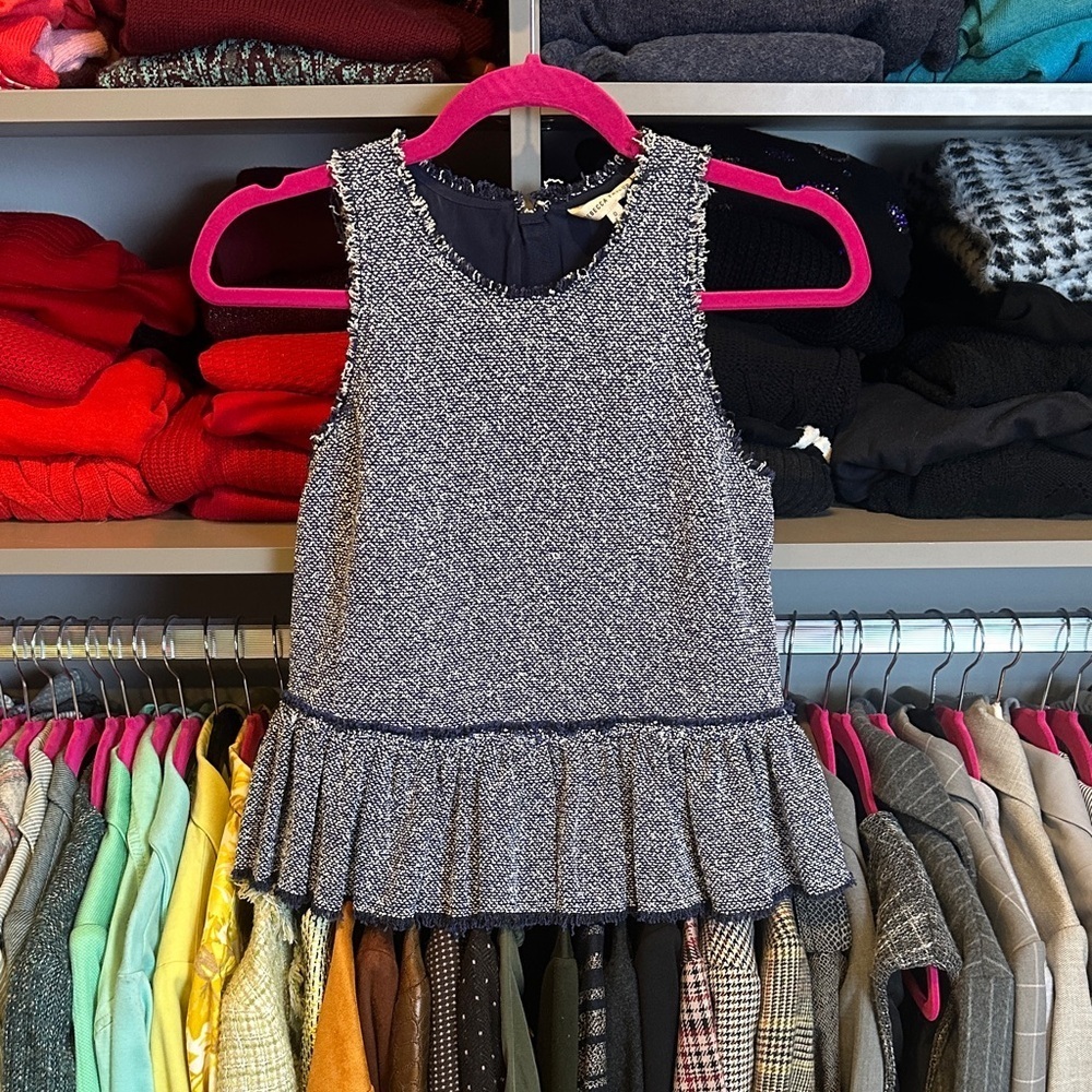 Rebecca Taylor blue/white tweed like sleeveless back zipper peplum top size 0